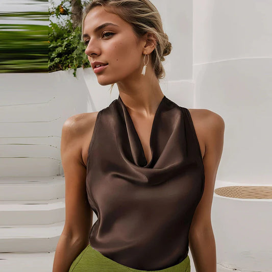 Top Corsé halter de satén